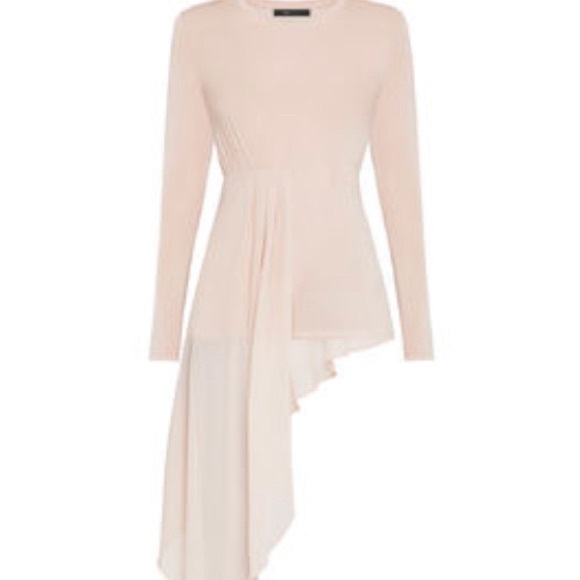Slightly used: BCBGMAXAZRIA Draped Asymmetrical, long sleeve top. Antique Rose - Picture 7 of 8